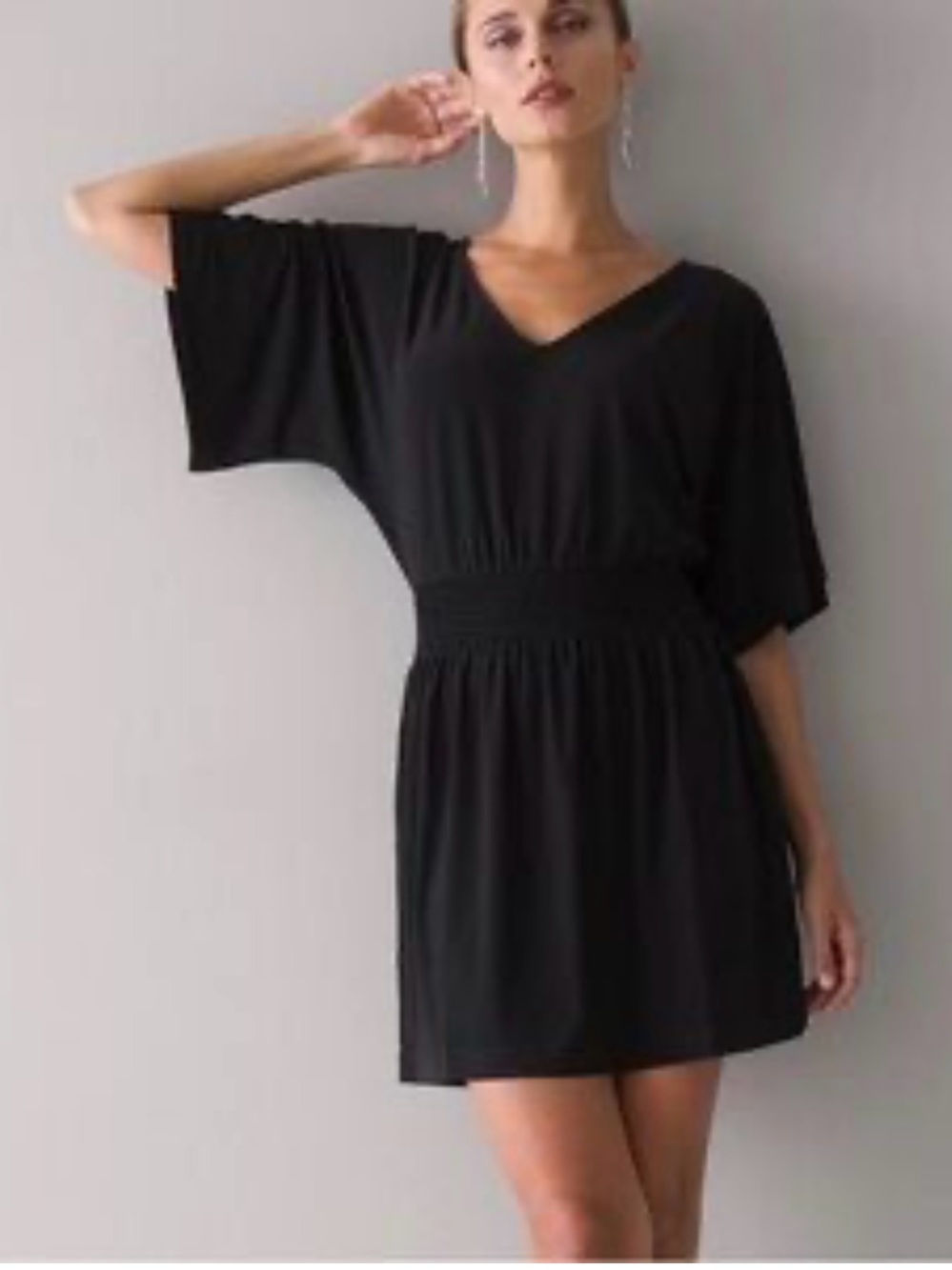 OliveV-Neck Smocked Waist kimono sleeveMini Dress